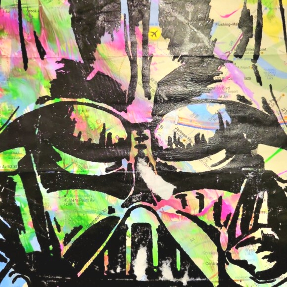 Handpainted Star Wars Darth Vader Unique Acrylic Art painting on NYC Subway Map - Picture 3 of 7